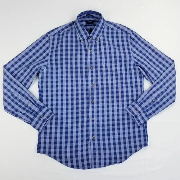J Crew Jaspe Slim Button Down Blue Gray Check Mens - Picture 4 of 6